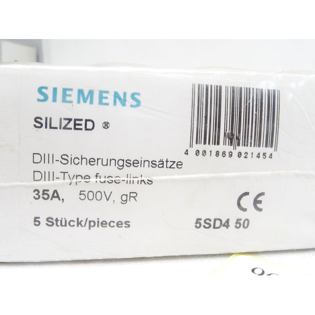Siemens Silized DIII-Sicherungseinsätze 35A / 5SD450 / Inhalt : 25 Stück / Neu OVP - Maranos.de