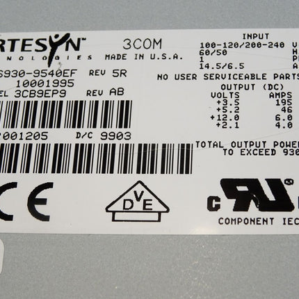 Artesyn Technologies 3COM 3CB9EP9 NFS930-9540EF 930W Power Supply - Maranos.de