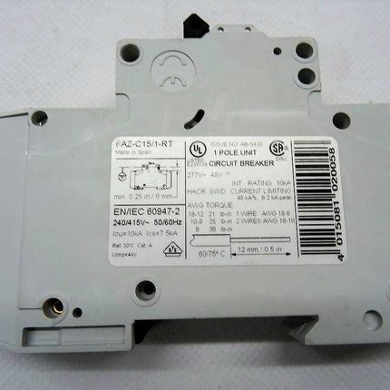 Moeller FAZ-C15/1-RT 1 polige Kreislaufunterbrechungs Einheit 240/415V / 10kA - Maranos.de