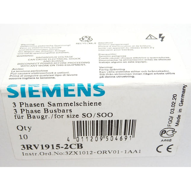 Siemens 3 Phasen Sammelschiene 3RV1915-2CB / Inhalt : 10 Stück / Neu OVP - Maranos.de