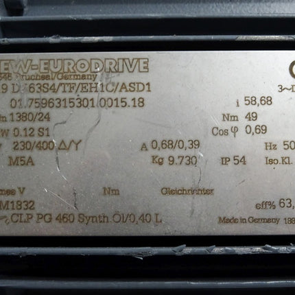 SEW Eurodrive Getriebemotor K19 DR63S4/TF/EH1C/ASD1 0.12kW 1380/24 r/min i58,68 / Unbenutzt mit Lagerpsuren - Maranos.de