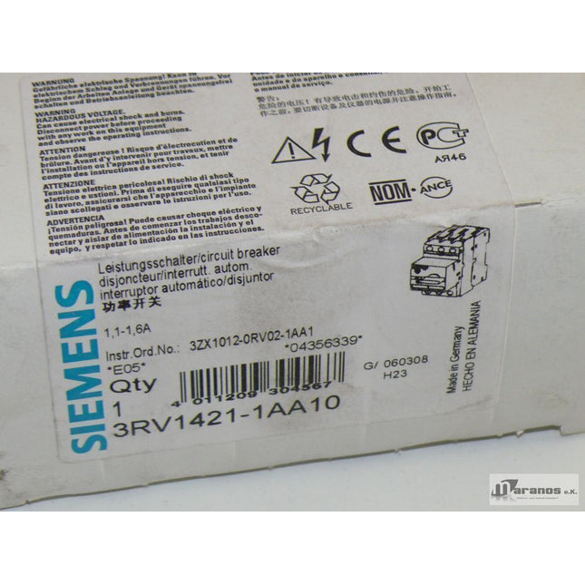 NEU-OVP Siemens 3RV1421-1AA10 Leistungsschutzschalter 3RV1 421-1AA10 Schütz - Maranos.de