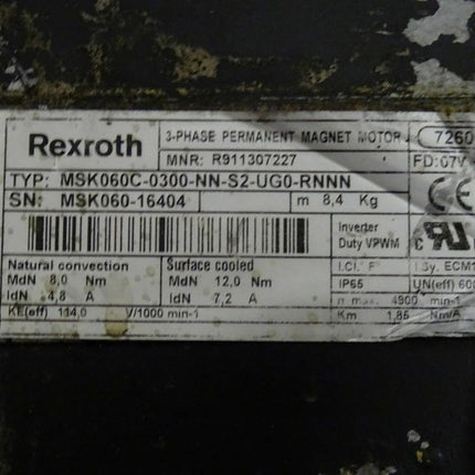 Rexroth MSK060C-0300-NN-S2-UG0-RNNN 3-Phase Permanent Magnet Motor R911307227 / 4900Rpm - Maranos.de