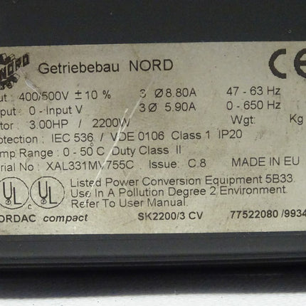 Getriebebau NORD AG SK2200/3 CV 77522080/9934 Frequenzumrichter - Maranos.de