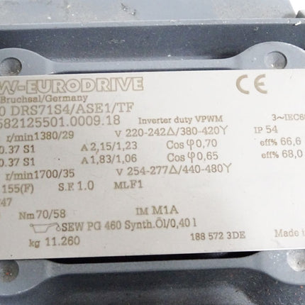 SEW Eurodrive Getriebemotor WF30 DRS71S4/ASE1/TF 1380/29 r/min 0.37kW i48 - Maranos.de