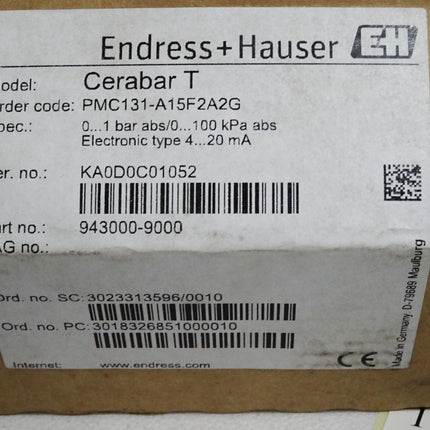 Endress+Hauser Cerabar T Druckmessumformer  943000-9000 PMC131-A15F2A2G / Neu OVP - Maranos.de
