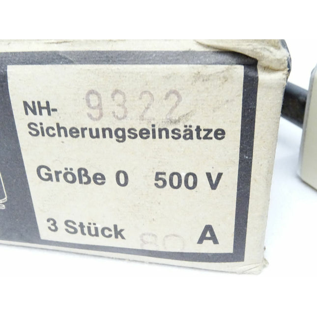 Ebamat NH-9322 Sicherungseinsätze NH0 80A 500V 0636/21 / 3 Stück / Neu OVP - Maranos.de