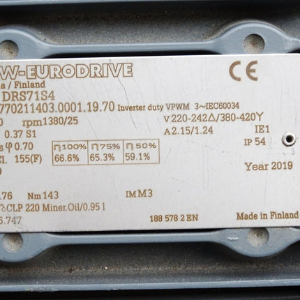 SEW Eurodrive Getriebemotor R37 DRS71S4 R37DRS71S4 0.37kW i55.76 1380/25rpm Unbenutzt - Maranos.de