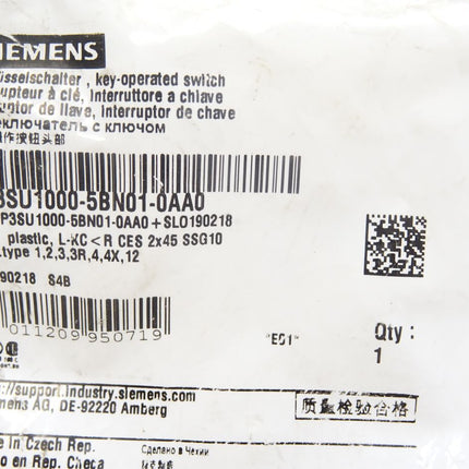 Siemens Schlüsselschalter 3SU1000-5BN01-0AA0 / Neu OVP - Maranos.de