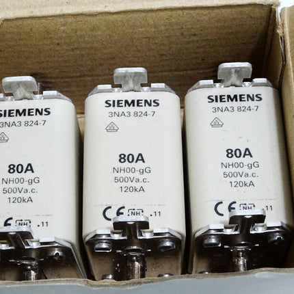 Siemens Sicherungseinsatz 3NA3824-7 NH00 80A 500VAC / Inhalt : 3 Stück / Neu OVP - Maranos.de
