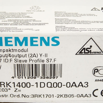 Siemens AS-i Kompaktmodul 3RK1400-1DQ00-0AA3 / Neu OVP - Maranos.de