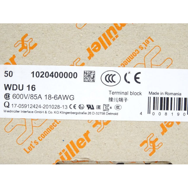 Weidmüller WDU16 / 102040000 / Inhalt : 50 Stück / Neu OVP - Maranos.de
