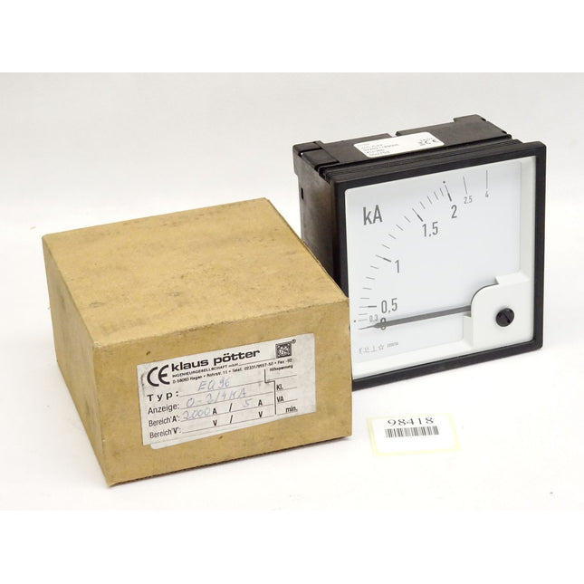Klaus Pötter Amperemeter EQ96 0-2kA 4kA / Neu OVP - Maranos.de