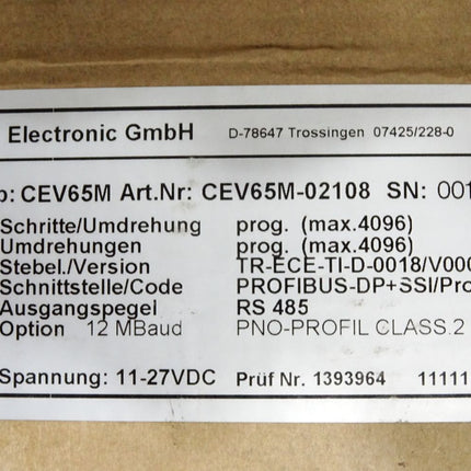 TR Electronic Drehgeber CEV65M CEV65M-02108 / Neu OVP - Maranos.de