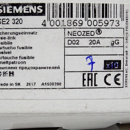 Siemens Sicherungseinsatz 5SE2320 20A / Inhalt:7 Stück / Neu OVP - Maranos.de