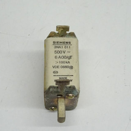 Siemens 3NA1 011 Sicherung 500V / 6A 00/gT 3NA1011 / VDE 0660 - Maranos.de