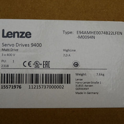 Lenze Servo Drives 9400 15571976 E94AMHE0074B22LFEN-M0094N 3kW E94AYAB E94AYM22 E94AYFLF E94AYCEN / Neu OVP versiegelt - Maranos.de