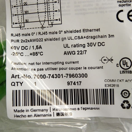 Murr Elektronik Kabel 7000-74301-7960300 / Neu OVP - Maranos.de