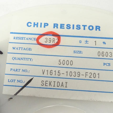 5000x SEKIDAI SMD 39R2 / 0603 / V1615-1039-F201 Widerstände - Maranos.de