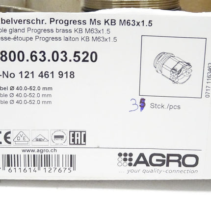 Agro Kabelverschraubung Progress Messing KB M63x1.5 1800.63.03.520 / Inhalt : 3 Stück / Neu OVP - Maranos.de