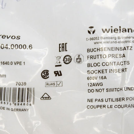 Wieland 99.604.0000.6 70.300.1640.0 Buchseneinsatz / Neu OVP - Maranos.de
