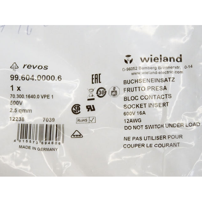 Wieland 99.604.0000.6 70.300.1640.0 Buchseneinsatz / Neu OVP - Maranos.de