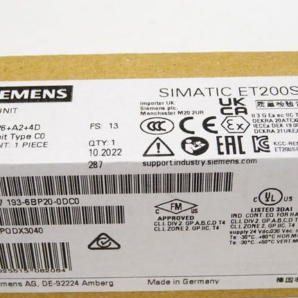 Siemens ET200SP Base Unit 6ES7193-6BP20-0DC0 6ES7 193-6BP20-0DC0 / Neu OVP versiegelt - Maranos.de