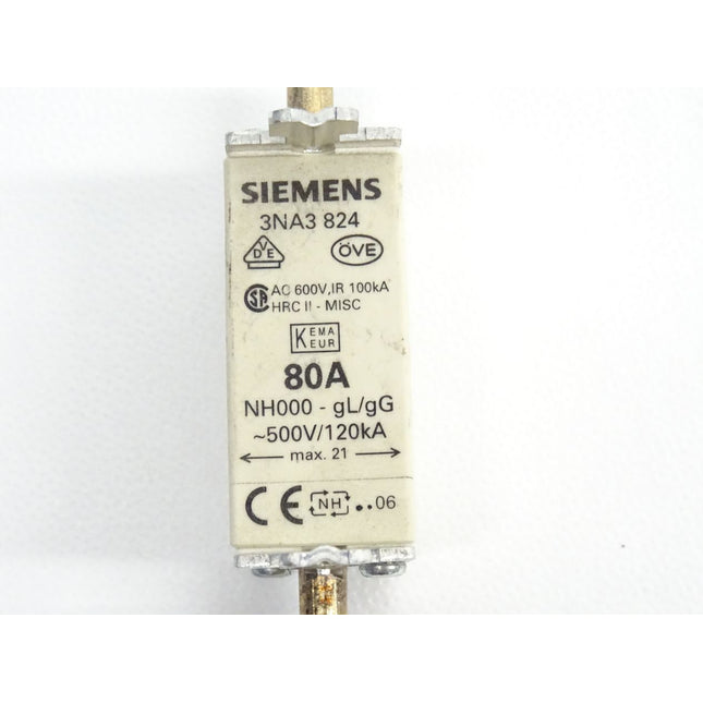 Siemens 3NA3 824 NH000-gL/gG 500V/120kA 80A NEU 3NA3824 - Maranos.de