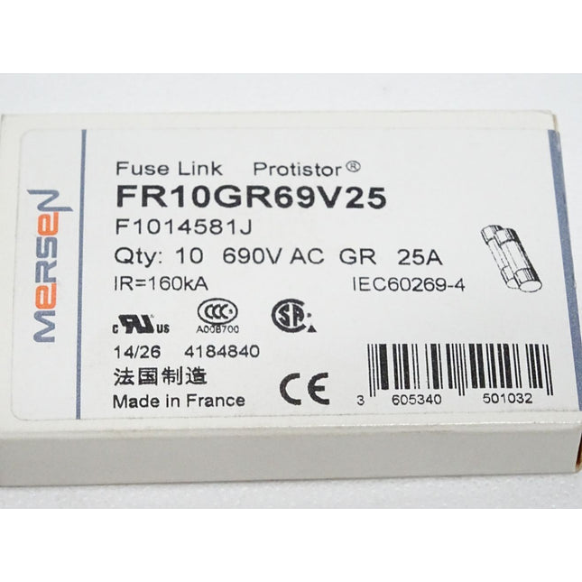 Mersen FR10GR69V25 Zylindrischer Hochgeschwindigkeitssicherungseinsatz  / Inhalt:10 Stück / Neu OVP - Maranos.de