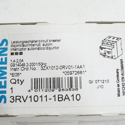 Siemens Leistungsschalter 3RV1011-1BA10 / Neu OVP - Maranos.de
