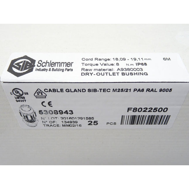 Schlemmer 5308943 Kabelverschraubung M25/21  / D 9,0-18 mm / Inhalt : 25 Stück / Neu OVP versigelt - Maranos.de