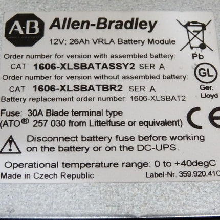 Allen-Bradley 1606-XLSBATASSY2 Batterie Modul Yuasa SWL750 / Neu OVP - Maranos.de