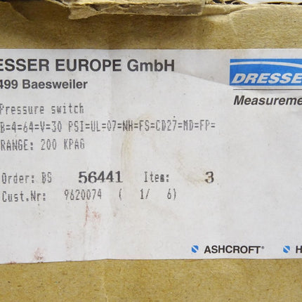 Dresser Ashcroft Pressure Switch B-4-64-V-UL-07 / Neu OVP - Maranos.de