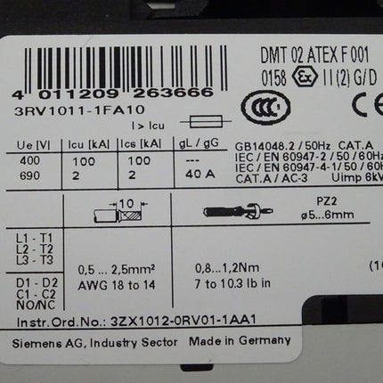 Siemens 3RA1110-1FD15-1BB4 / 3RA1 110-1FD15-1BB4 Starterkombination NEU/OVP - Maranos.de