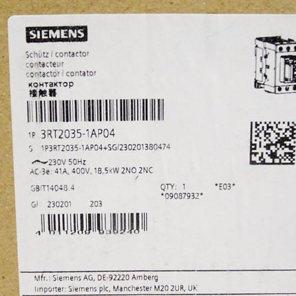Siemens Schütz 3RT2035-1AP04 / Neu OVP - Maranos.de