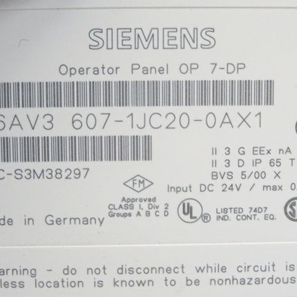 Siemens Backcover Rückschale Panel OP7-DP 6AV3607-1JC20-0AX1 6AV3 607-1JC20-0AX1 - Maranos.de