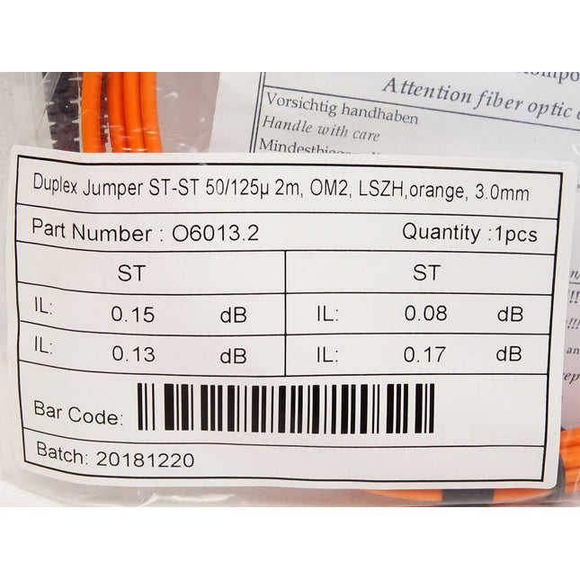EFB Dumplex Jumper Kabel ST-ST 50/125micro 2m, OM2 LSZh O6013.2 / Neu OVP - Maranos.de