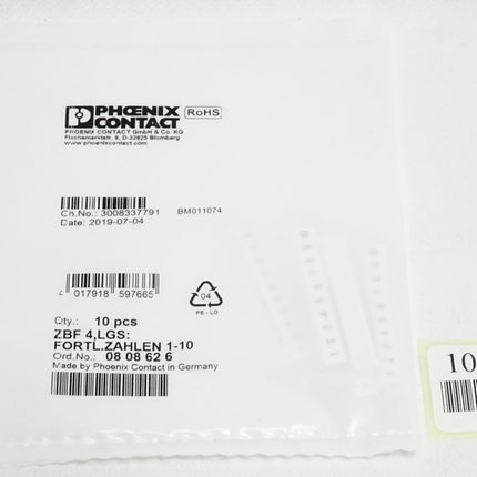Phoenix Contact 0808626 ZBF 4,LGS:FORTL.ZAHLEN Zackband / Neu OVP - Maranos.de