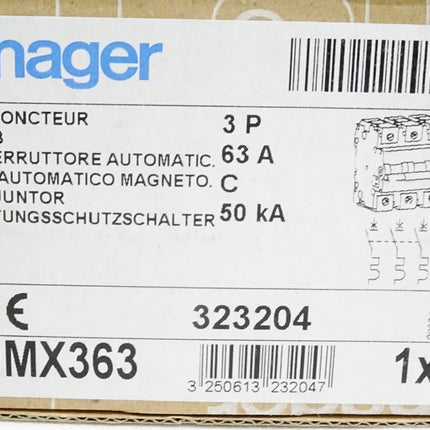 Hager Leitungsschutzschalter 3P 63A C 50kA HMX363 323204 / Neu OVP - Maranos.de
