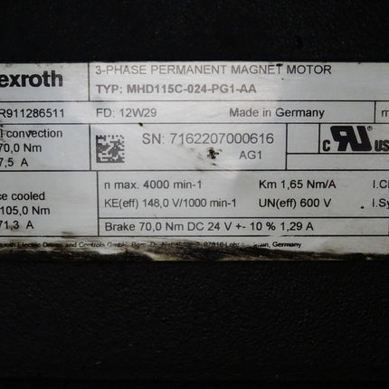 Rexroth 3-Phase Permanent Magnet Motor MHD115C-024-PG1-AA R911286511 Servomotor - Maranos.de