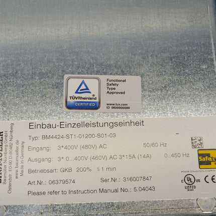 Baumüller Einbau-EInzelleistungseinheit Servoregler Servo Drive BM4424-ST1-01200-S01-03 06379574 - Maranos.de