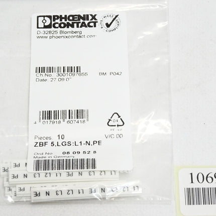 Phoenix Contact 0809528 ZBF 5,LGS:L1-N,PE Zackband/ Neu OVP - Maranos.de