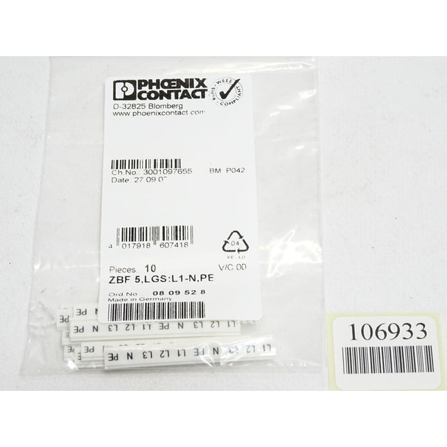 Phoenix Contact 0809528 ZBF 5,LGS:L1-N,PE Zackband/ Neu OVP - Maranos.de