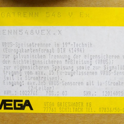 Vega Speisetrenner VEGATRENN 548V Ex TRENN548VEX.X / Neu OVP - Maranos.de