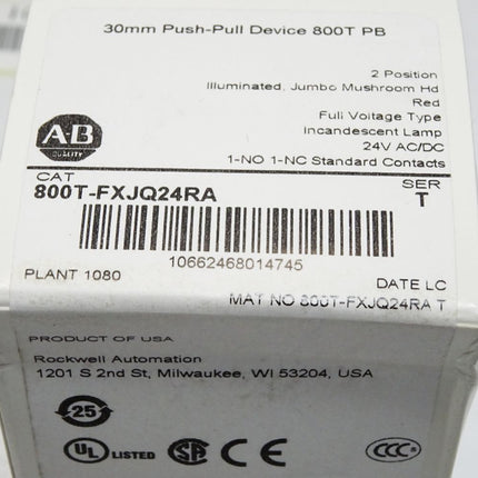 Allen Bradley 30mm Push-Pull Device 800T PB 800T-FXJQ24RA / Neu OVP versiegelt - Maranos.de