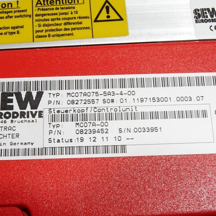 SEW Movitrac Umrichter 7.5kW MC07A075-5A3-4-00 08272557 MC07A-00 08239452  MDX60A0074-5A3-4-00 08239290 - Maranos.de