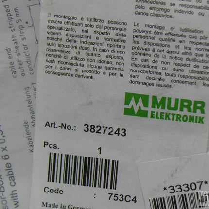 NEU/OVP MURR MVH6S-RNB10.0 / Art.-No.: 3827243 - Maranos.de