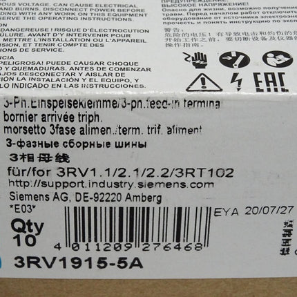 Siemens Einspeiseklemme 3RV1915-5A / Inahlt : 10 Stück / Neu OVP - Maranos.de