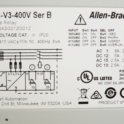 Allen-Bradley 813S-V3-400V Ser.B Voltage Relay / Neu - Maranos.de