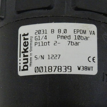 Bürkert 00187239 / 2031 B Pilot 2-7 bar Pmed 10 bar 2/2-Wege-Membranventil mit pneumatischem Kunststoff-Antrieb NEU - Maranos.de